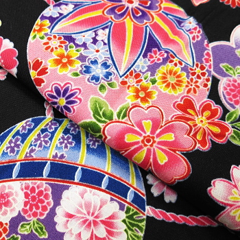 義若オリジナルの鯉口シャツ 激安セール商品 まりに花尽くし 黒